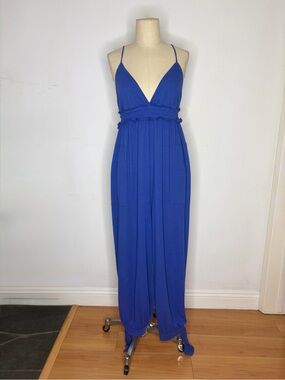 Free People (FP Beach) Comfy True Blue Spaghetti Strap Maxi Jumpsuit